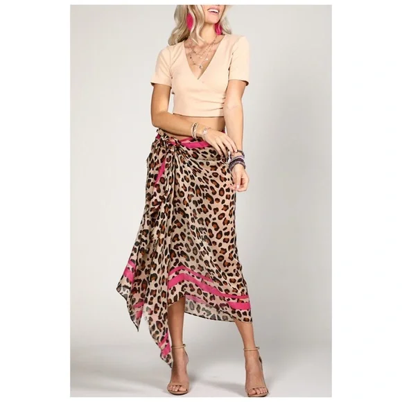 Leopard Print Versatile Wrap Hair Neck Scarf Sarong One Size - Picture 6 of 8